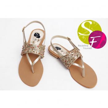 313 Strap Sandals In Rust Gold With Multi Colored Diamo